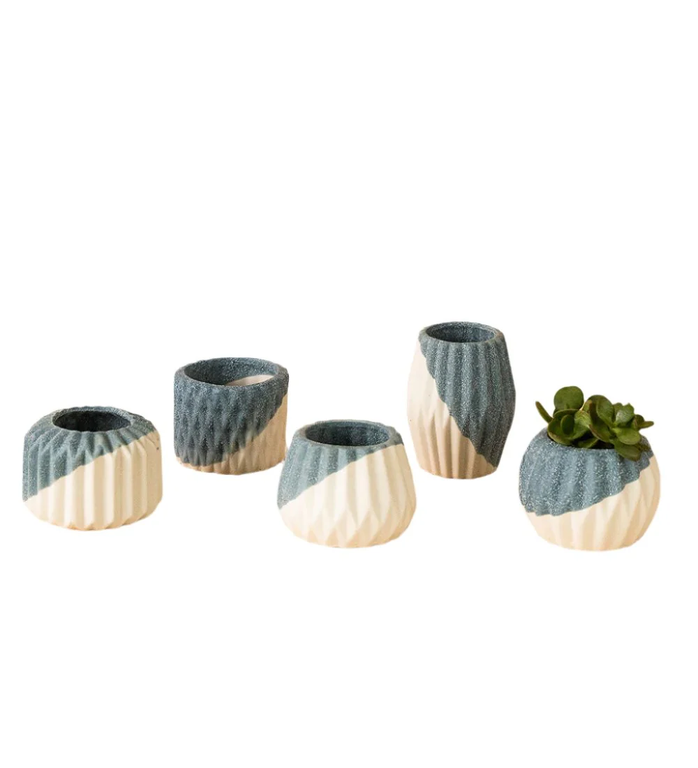 Geometric Mini Pots Blue/White - Image 13