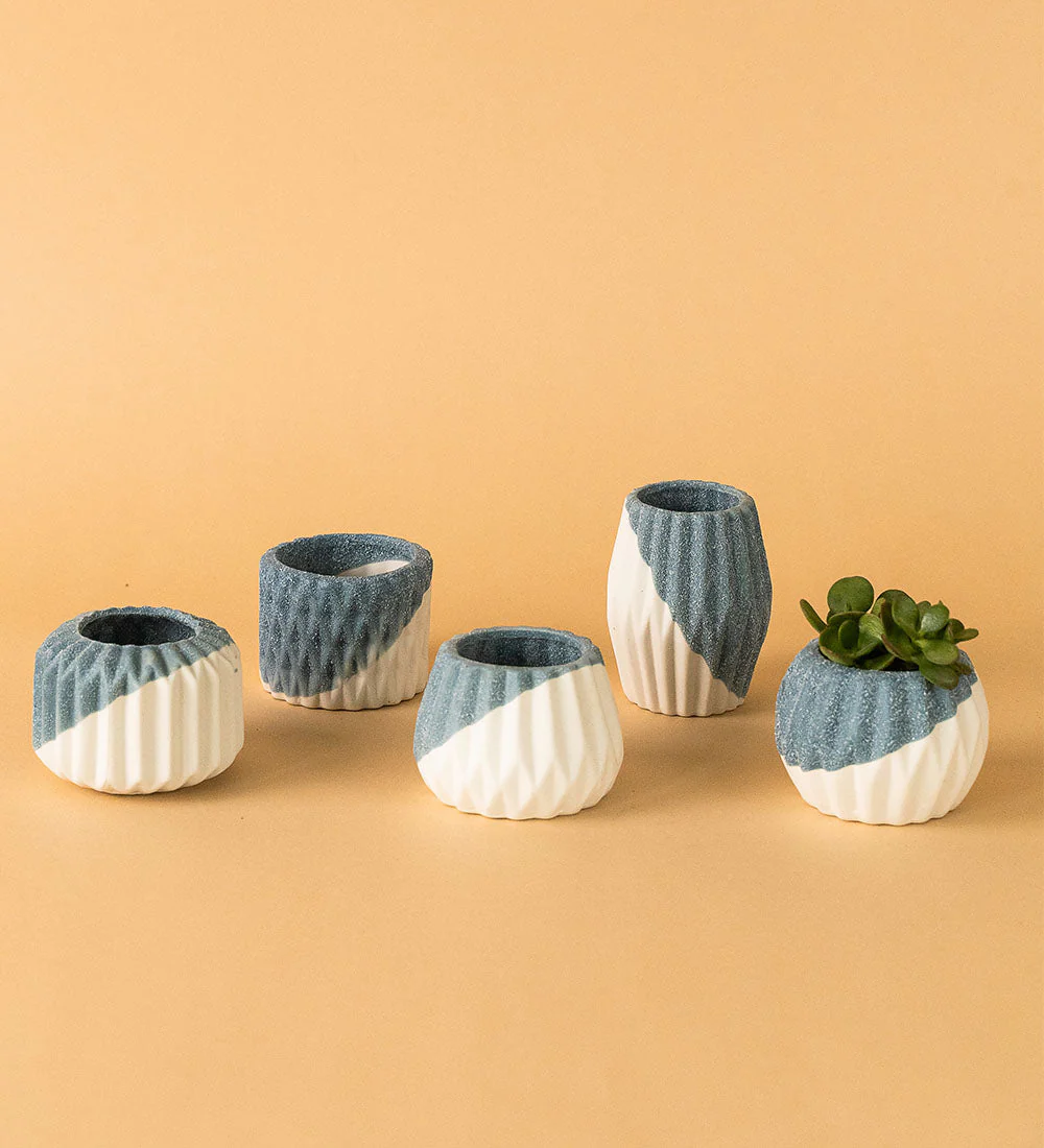Geometric Mini Pots Blue/White - Image 3