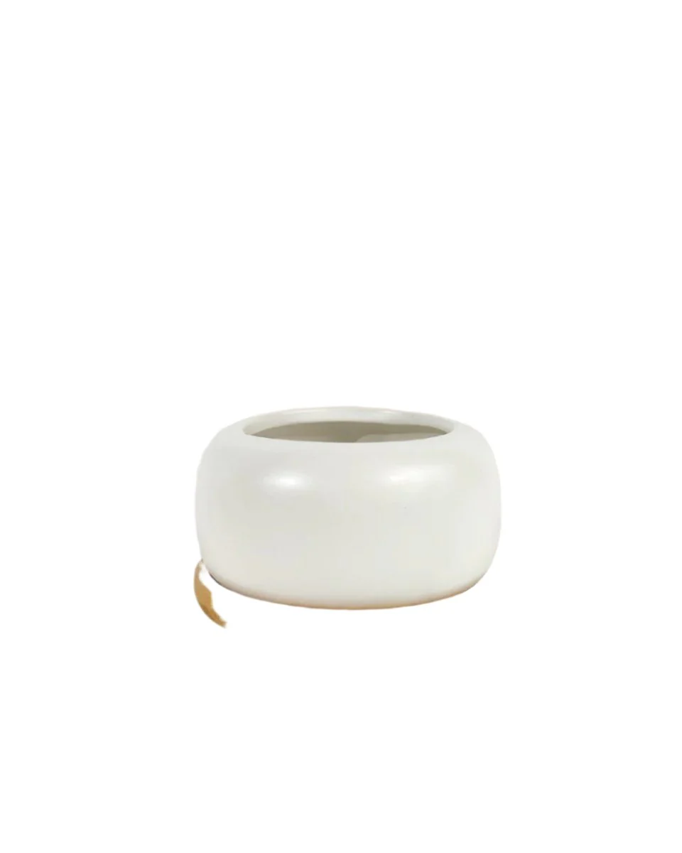 Matte White Cement Pot with Wooden Tray - Short - Image 7