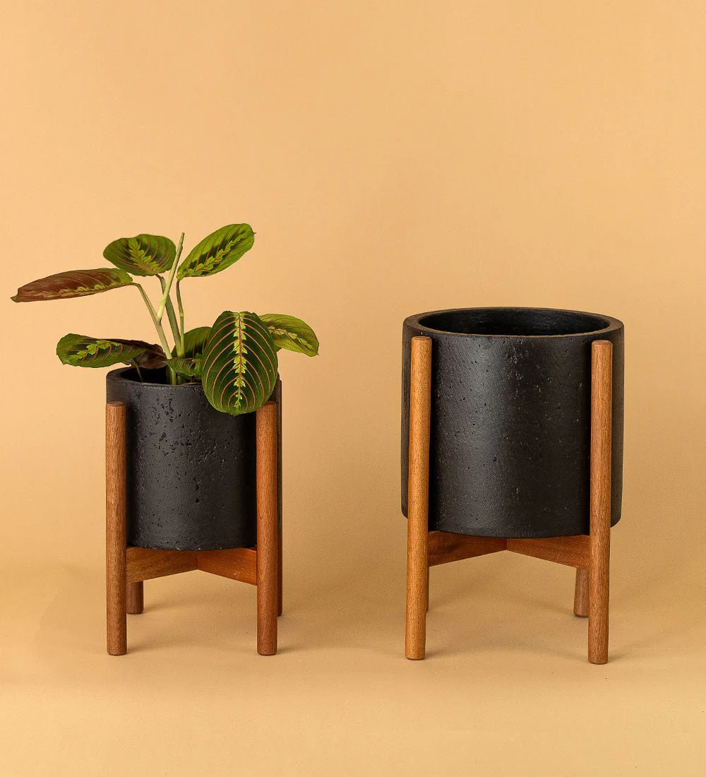 Mid Century Planter with Wooden Plant Stand - Image 4