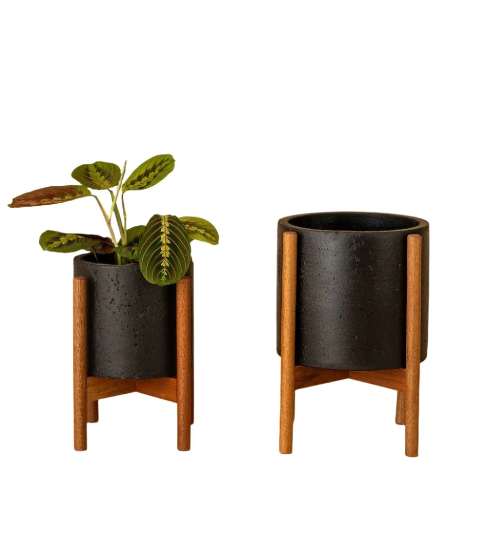 Mid Century Planter with Wooden Plant Stand - Image 6