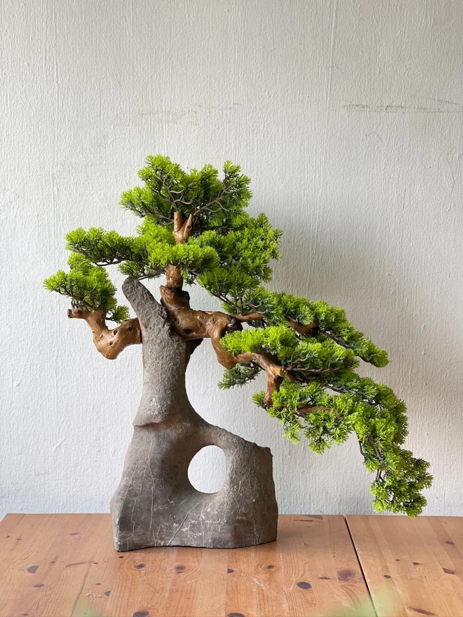 Sculpted Bonsai on Stone Centerpiece - Real-Trunk Artificial - Image 3
